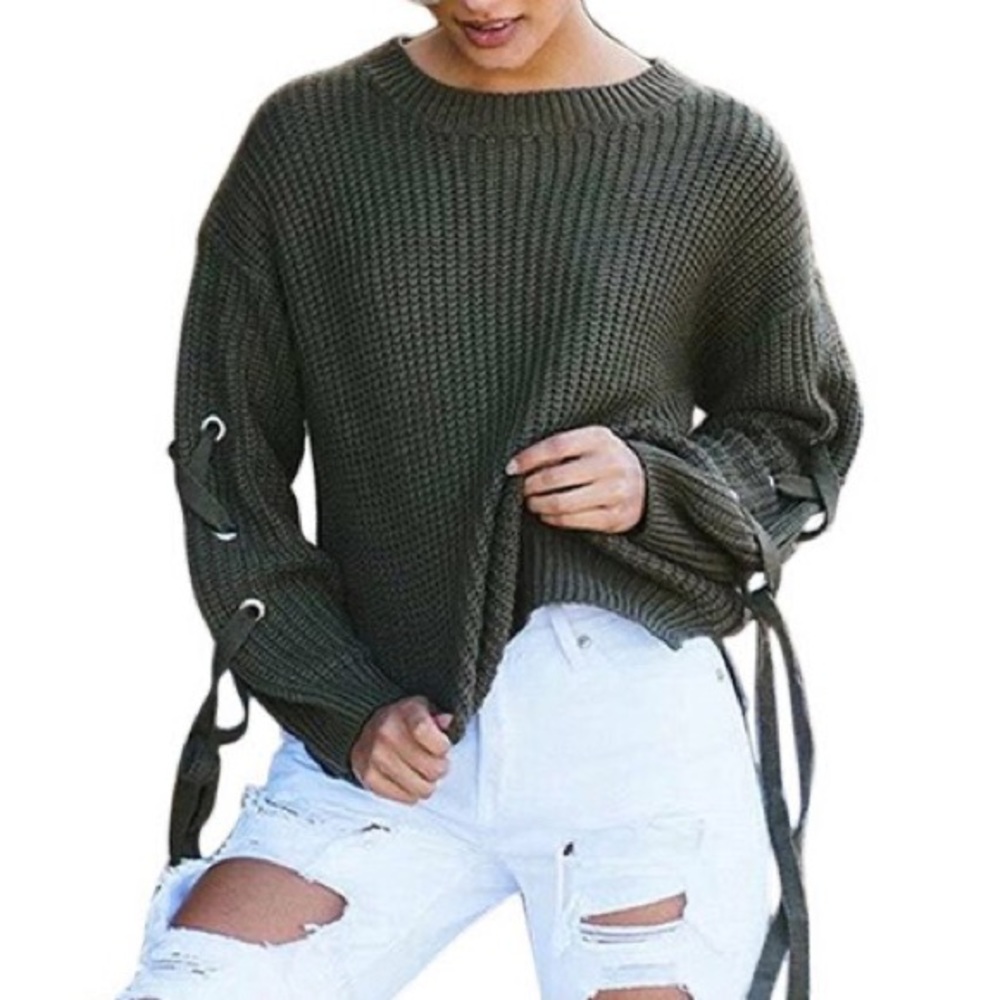 🛍Green Lace-Up Sweater